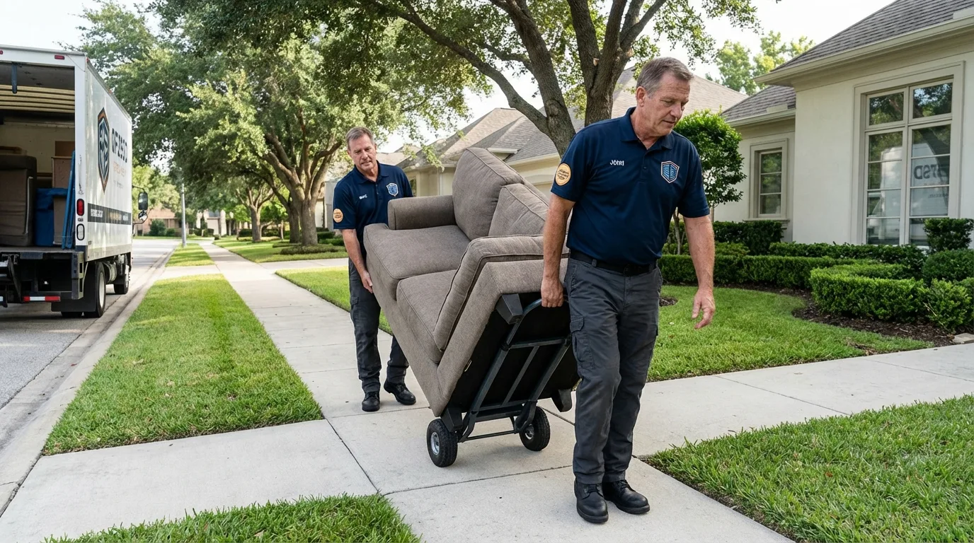 Local residential moving crew loading furniture in Quitman, TX
